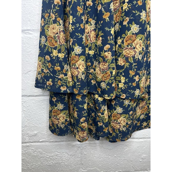 Vtg Liz Claiborne LizSport Blue Floral Maxi Skirt sz 16 Rose Tiered‎ 90s Fairy - Picture 4 of 10
